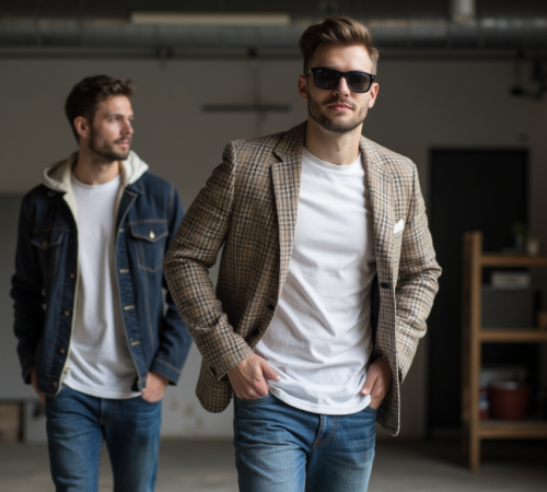 A stylish male model showcasing a mix of formal shirts